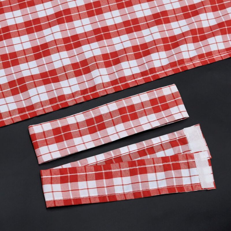 2 pcs Set Perforated Opaque Curtains With 2 Tiebacks Plaid Pattern Window Decoration For Bedroom Indoor Red H/W 120/80Cm - Image 4