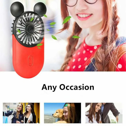 Cute Mini Personal Fan, 3 Adjustable Speeds, Portable Stand, For Indoor Outdoor Activities, 3 Pack Cute Mouse Fan (Red - Image 4