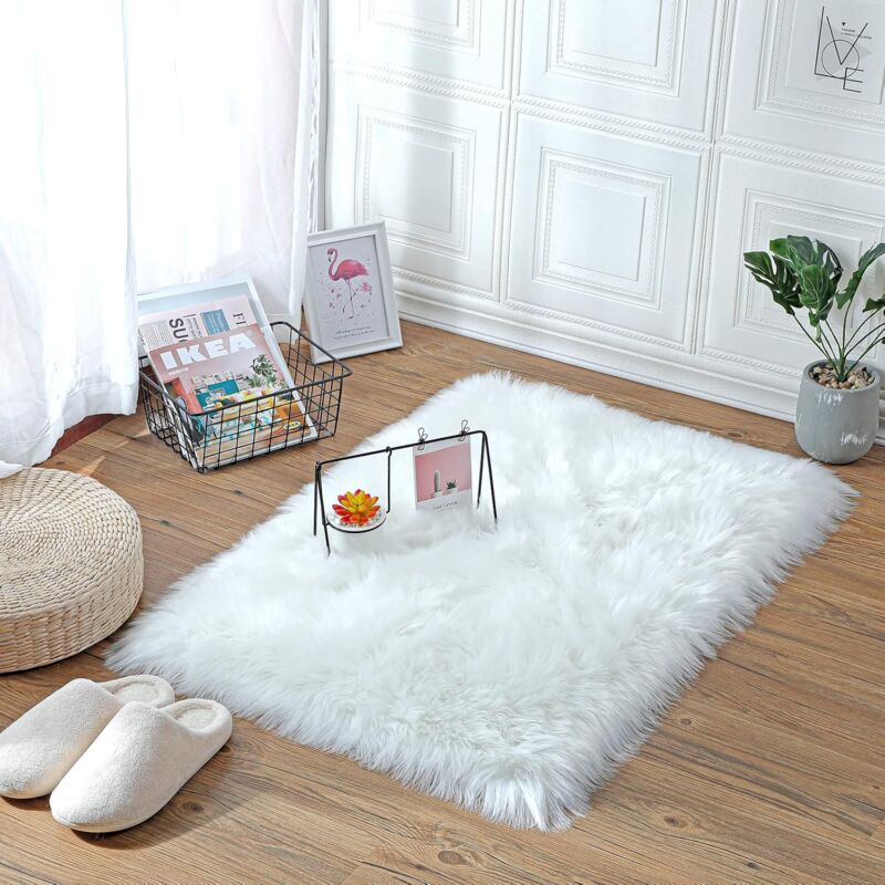 Faux Sheepskin Imitation Fleece Lambskin Rug Fluffy Soft Longhair Decorative Chair Cushion Sofa Mat (White, 50X150Cm) - Image 2