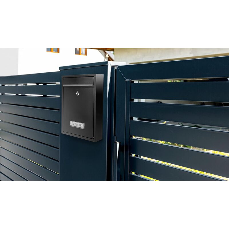 Galvanized Steel Mailbox With Key And Name Plate (Black) - Image 3