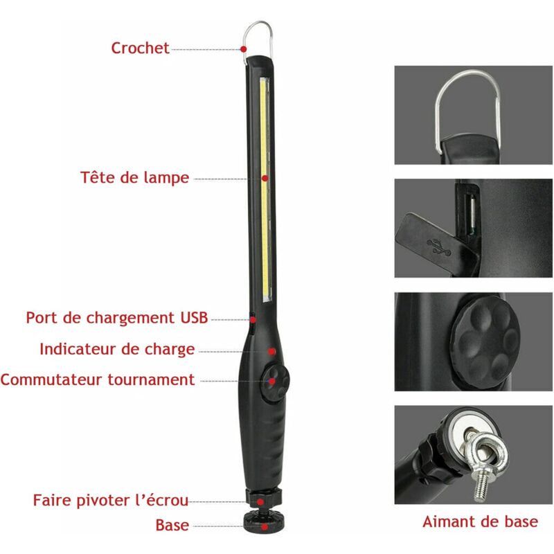 2 pcs Magnetic LED Work Light Super Bright Rechargeable Flashlight For Garage, Camping, Hiking, Car Repair, Emergency - Image 2