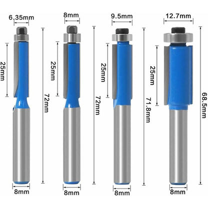 4 pcs 8Mm Copy Bit Diy Woodworking Milling Cutter Tools With Top Bearing, Flush Trim ROuter Bit Shank - Image 2