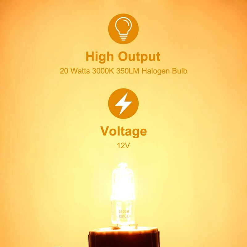 G4 Halogen Bulbs, 12V 20W Halogen Pin Base Lamp, Warm White 3000K, 350Lm, Dimmable, G4 Low Voltage Halogen Lamp, Clear - Image 3