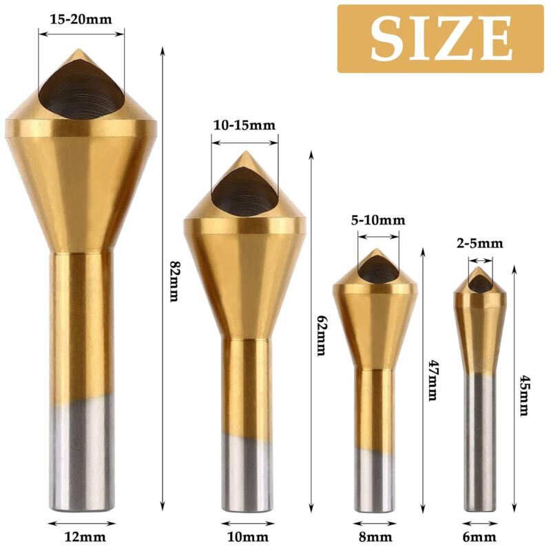 4 pcs Deburring Countersink Bit 90°Hss Titanium Coated Countersink Drill Bit Metal Chamfering Screw Tool Suitable For - Image 2