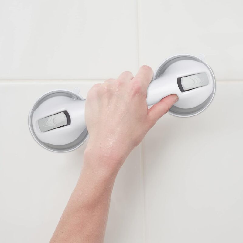 Suction Cup Handle, 2 pcs Set, Shower & Bath Grab Bar, 25 Kg, For Elderly, Wall, In White/Grey - Image 2