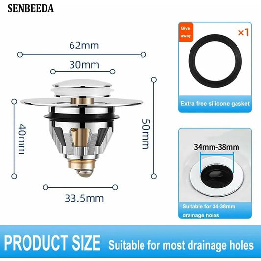 Universal Sink Drain Filter, Anti-Blocked Stainless Steel Sink Plug Push-In Stopper, Sink Plug, Anti-Odor Hair Filter - Image 2