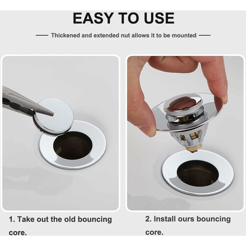 Universal Sink Drain Filter, Anti-Blocked Stainless Steel Sink Plug Push-In Stopper, Sink Plug, Anti-Odor Hair Filter - Image 3