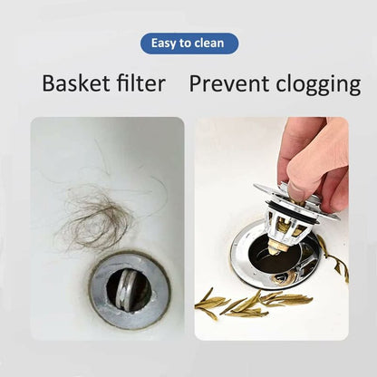 Universal Sink Drain Filter, Anti-Blocked Stainless Steel Sink Plug Push-In Stopper, Sink Plug, Anti-Odor Hair Filter - Image 4