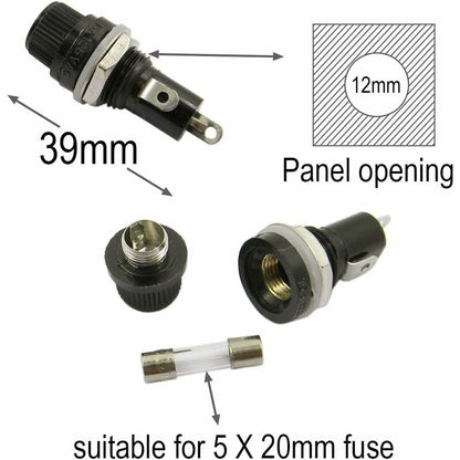10 pcs 5 X 20Mm Fuse Holder Ac 10A 250V Black Screw Cap Fuse Holder, Panel Mount Screw Cap Fuse Holder - Image 2