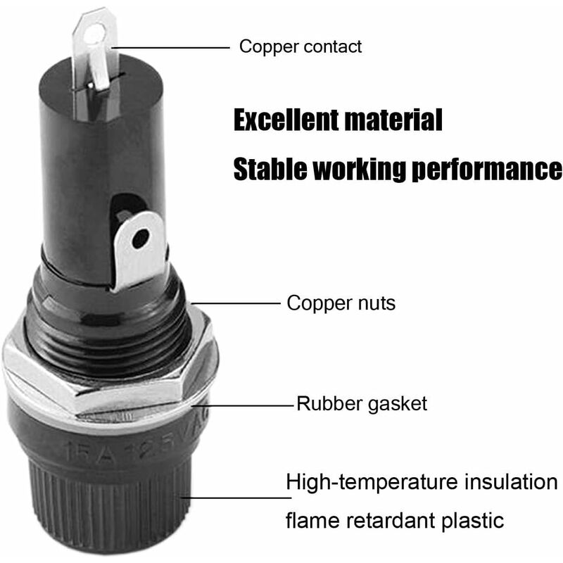 10 pcs 5 X 20Mm Fuse Holder Ac 10A 250V Black Screw Cap Fuse Holder, Panel Mount Screw Cap Fuse Holder - Image 4
