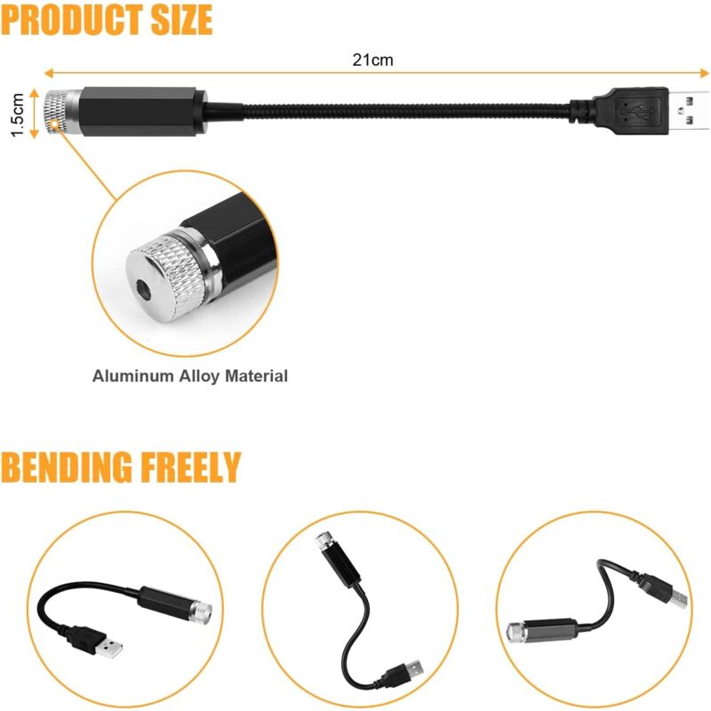 Atmosphere Light, Usb Car ROof Lamp Starry Sky Atmosphere LED Projector Red Night Light Adjustable Multiple Modes, - Image 2