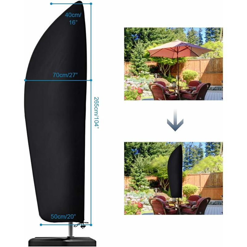 210D Oxford Fabric Parasol Cover Water Resistant Windproof Uv Resistant Tear Resistant Extra Large With Zipper Black - Image 2