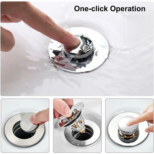 Drain Filter, Sink Strainer Sink Filter Bathtub Stopper Universal Stainless Steel Bounce Core, Hair Filter For Sink - Image 2