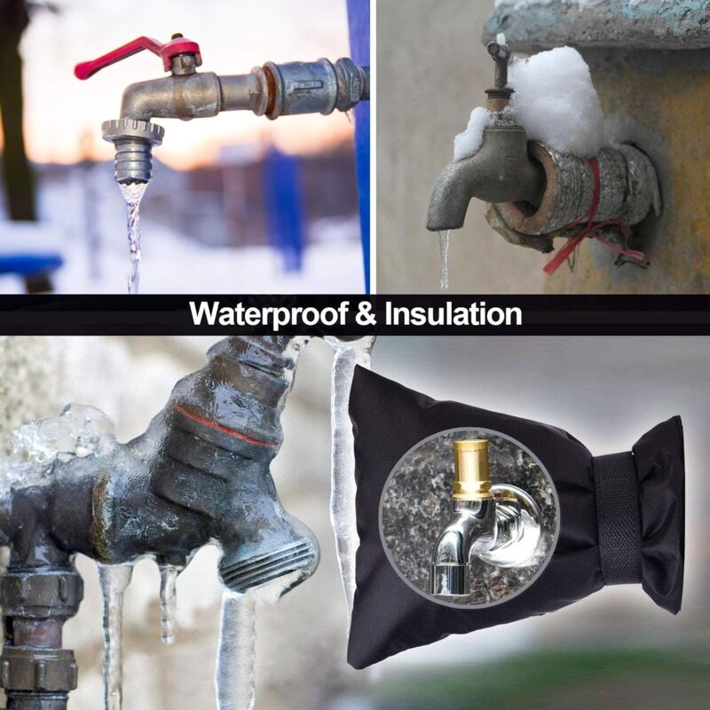 Outdoor Faucet Cover Antifreeze Faucet Protection Cover Wind Resistant Waterproof For Winter Garden Black 2 pcs - Image 3