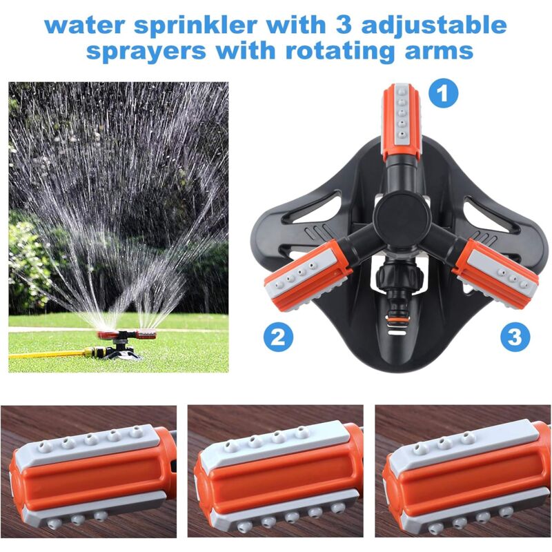 Garden Sprinkler, 360° ROtating 3 Arm Automatic Lawn Sprinkler Watering Irrigation - Image 3