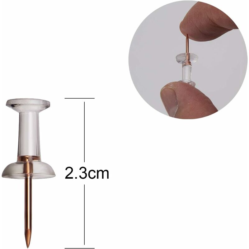 100 pcs Clear Plastic Head Push Pins, ROse Gold Push Pins, Wall Push Pins, Cork Board Push Pins, I-Shaped Pin For - Image 2