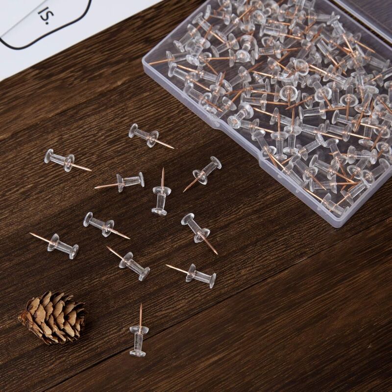 100 pcs Clear Plastic Head Push Pins, ROse Gold Push Pins, Wall Push Pins, Cork Board Push Pins, I-Shaped Pin For - Image 4