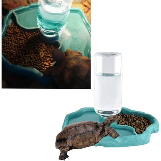 Reptile Water Dispenser, 2 In 1 Anti-Overflow Food Dispenser Bowl, Plastic Food Bowl For Tortoise Gecko - Blue - Image 3