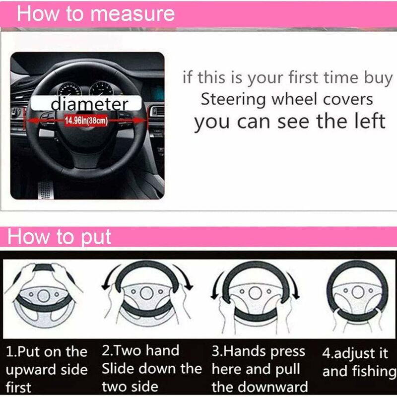 3 pcs Car Steering Wheel Cover Anti-Slip Elastic Pink Plush Universal Car Steering Wheel Cover With Handbrake And Gear - Image 4