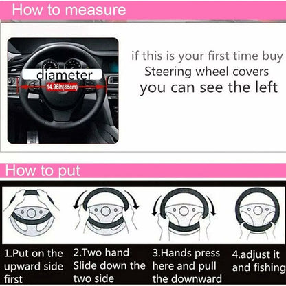 3 pcs Car Steering Wheel Cover Anti-Slip Elastic Pink Plush Universal Car Steering Wheel Cover With Handbrake And Gear - Image 4