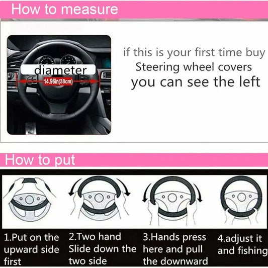 3 pcs Car Steering Wheel Cover Anti-Slip Elastic Pink Plush Universal Car Steering Wheel Cover With Handbrake And Gear - Image 4