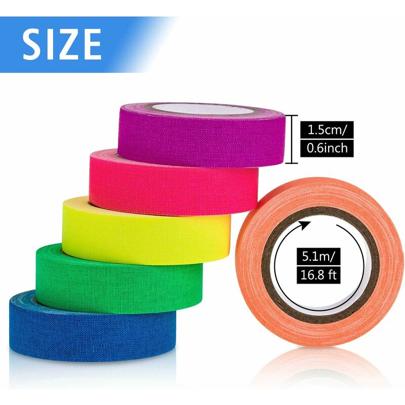 Neon Gaffer Tape 6 Colors, Uv Blacklight Glow In The DArk Fluorescent Tape For Uv Party (0.6 Inch X 16.5 Feet) - Image 2