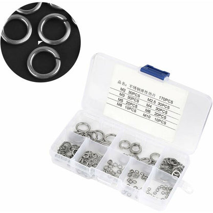 180 pcs 8 Size 304 Stainless Steel Spring Washer Assortment Kit, Spring Washers Kit M2.5 M3 M4 M5 M6 M8 M10 - Image 4