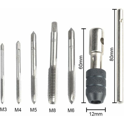 5 pcs Metric Hand Straight Flute Taps Assortment M3 M4 M5 M6 M8 With 1Pc Adjustable Wrench, Steel Thread Tap Set With - Image 2
