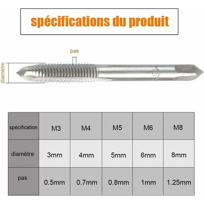 5 pcs Metric Hand Straight Flute Taps Assortment M3 M4 M5 M6 M8 With 1Pc Adjustable Wrench, Steel Thread Tap Set With - Image 4