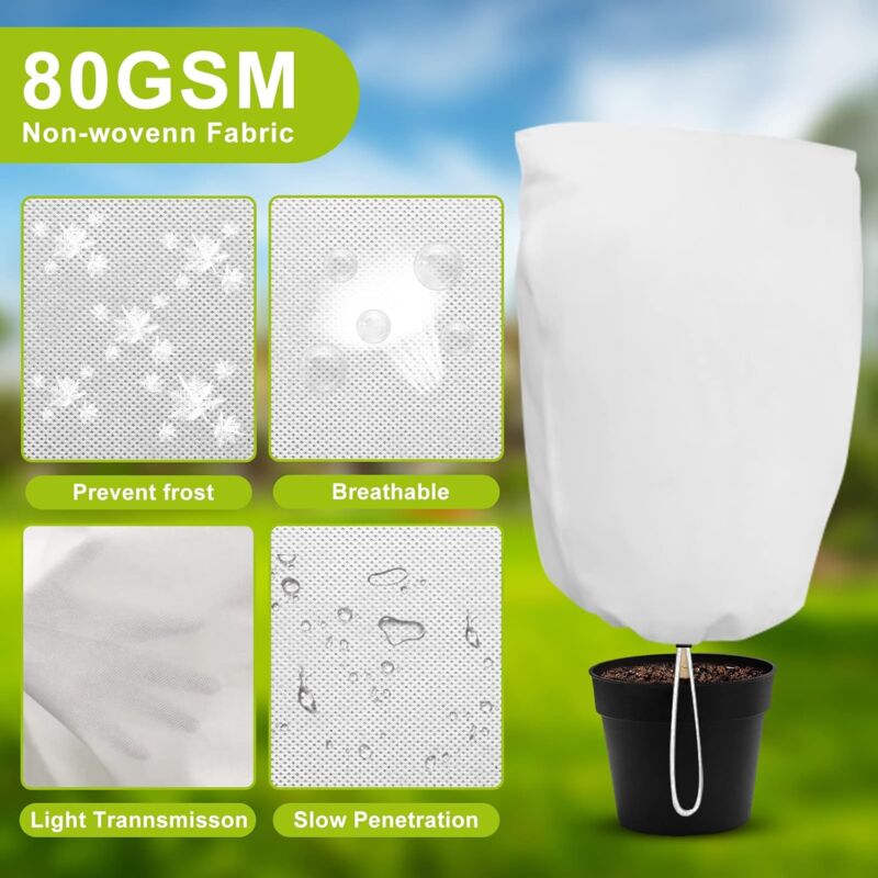 3 pcs Set Winter Plant Covers With Drawstring And Zipper 80G/M² Polypropylene Winter Covers Heavy Duty Reusable Plant - Image 2