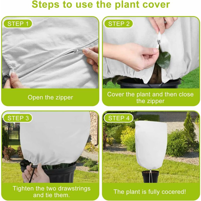 3 pcs Set Winter Plant Covers With Drawstring And Zipper 80G/M² Polypropylene Winter Covers Heavy Duty Reusable Plant - Image 3