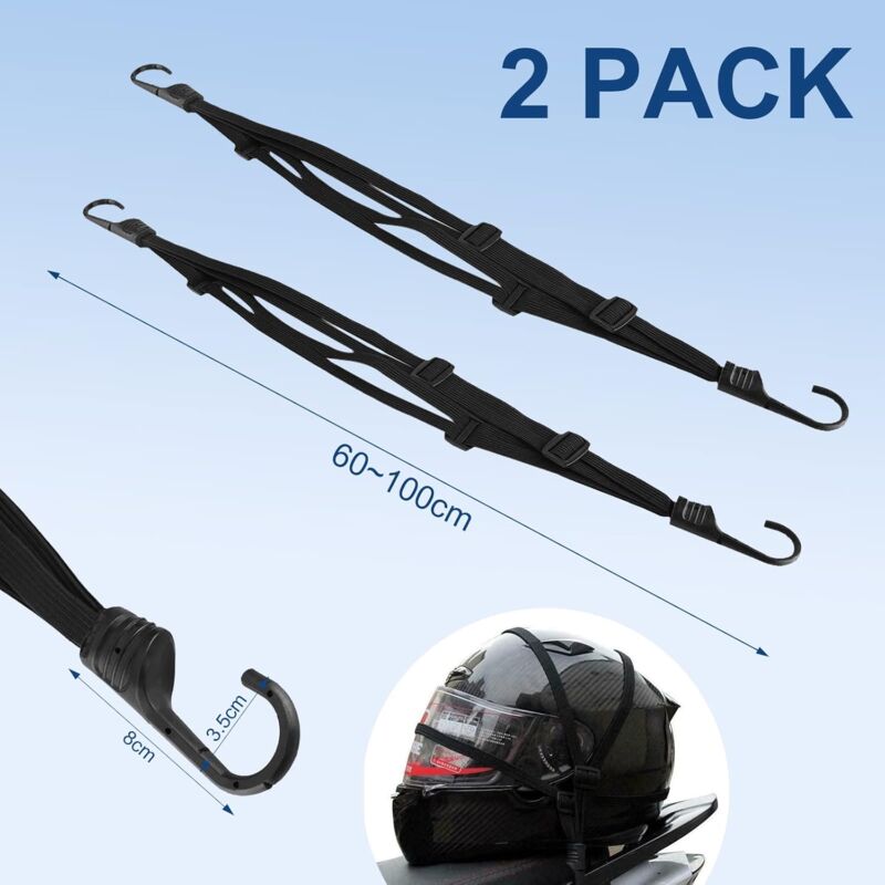 Bungee Cords With Hooks, 2 Pieces Adjustable Luggage Straps, Elastic Strap With 4 Sliding Buckles For Motorcycle Helmet - Image 2