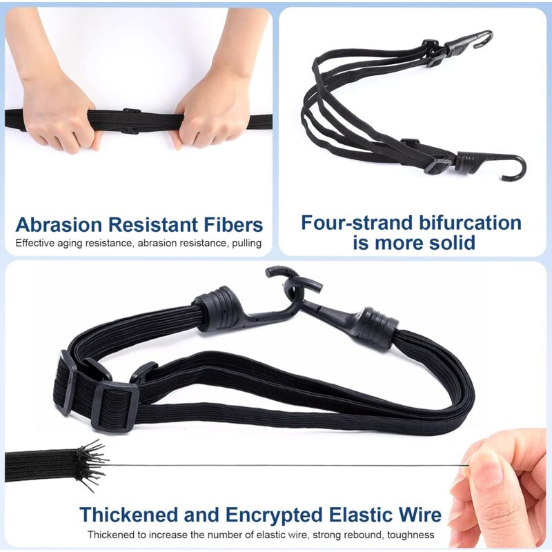 Bungee Cords With Hooks, 2 Pieces Adjustable Luggage Straps, Elastic Strap With 4 Sliding Buckles For Motorcycle Helmet - Image 3