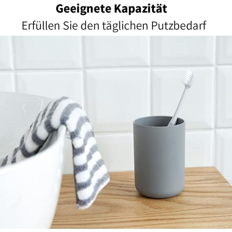 2 pcs Toothbrush Cups, Bathroom Toothbrush Holder, Mug, Plastic Cup 300Ml (Grey & Grey) - Image 3