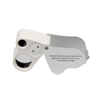 LED Illuminated Jeweler'S Loupe Dual Focus Magnifier, 60X, 12Mm And 30X