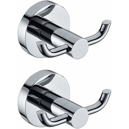 2 Pack Modern Polished Chrome Wall Hooks Solid Brass Double Towel Bar Bathroom Toilet Hat Clothes Wall Hanger Holder