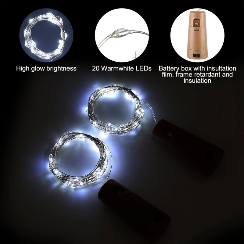 LED Bottle Lights 2M 20LEDs Bottle Lights, LED Bottle Stopper Light Waterproof Flexible Silver Wire Decoration For - Image 2
