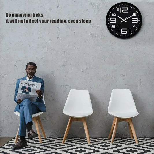 Silent Clock, 30Cm Quartz Silent Clocks, Battery Powered, Modern Style Designed For Home, Office And School (Black) - Image 3