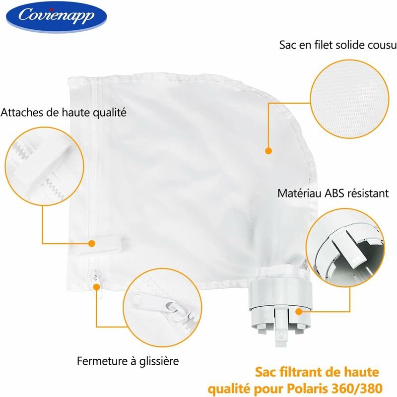 2 Pack Pool Cleaner Filter Bags Fits Polaris360 And 380 Pool Cleaner Zippered And Adjustable Design In White - Image 2