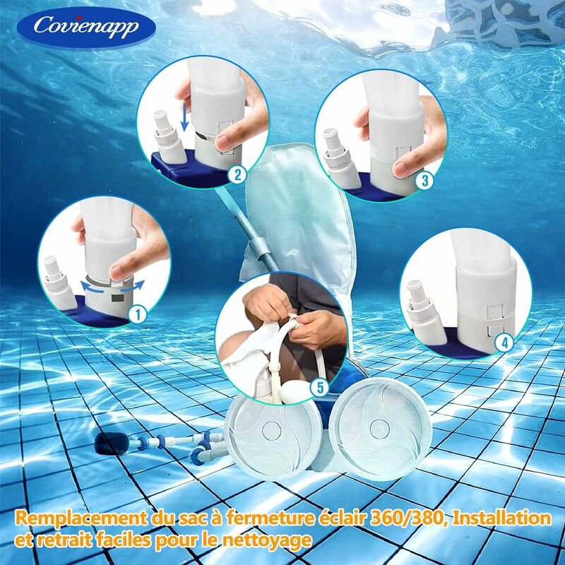 2 Pack Pool Cleaner Filter Bags Fits Polaris360 And 380 Pool Cleaner Zippered And Adjustable Design In White - Image 3