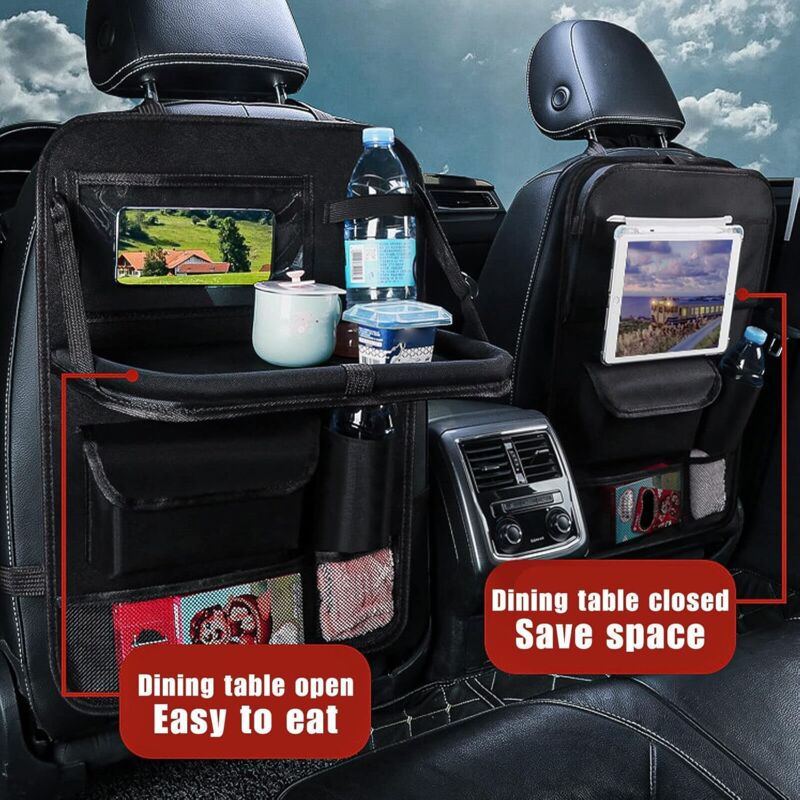 Car Organizer For Kids, Back Seat Protector With Clear Pocket, Organizer With Tray And Phone/Ipad Pocket(Black) - Image 2