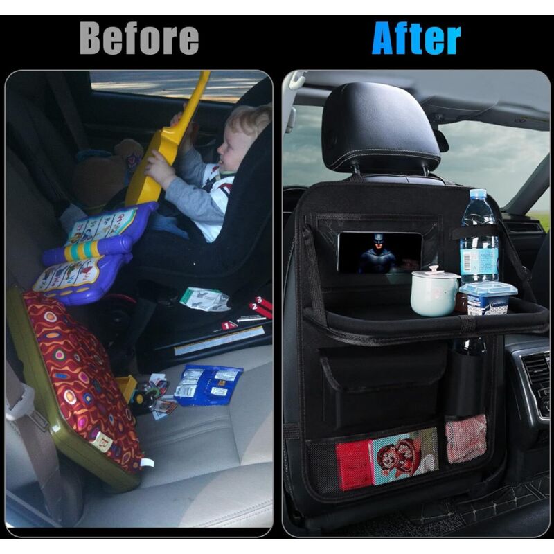 Car Organizer For Kids, Back Seat Protector With Clear Pocket, Organizer With Tray And Phone/Ipad Pocket(Black) - Image 4