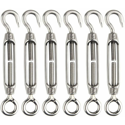 6 pcs Wire Tensioner M4 Stainless Steel Adjustable Turnbuckle Hook And Eye Set Heavy Duty