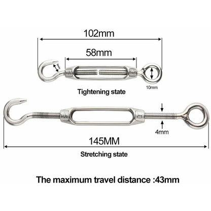 6 pcs Wire Tensioner M4 Stainless Steel Adjustable Turnbuckle Hook And Eye Set Heavy Duty - Image 2