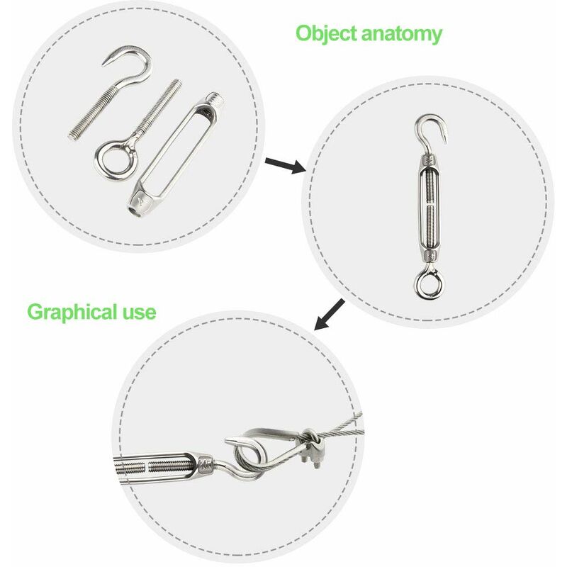 6 pcs Wire Tensioner M4 Stainless Steel Adjustable Turnbuckle Hook And Eye Set Heavy Duty - Image 3