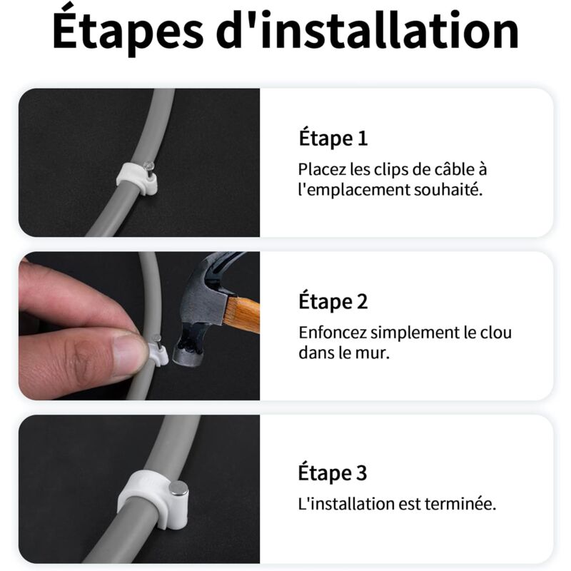400 pcs Steel Cable Clips Wall Mounted - Various  - Strong - Durable - White - ROund - 400 6Mm - Cable Management - Image 3