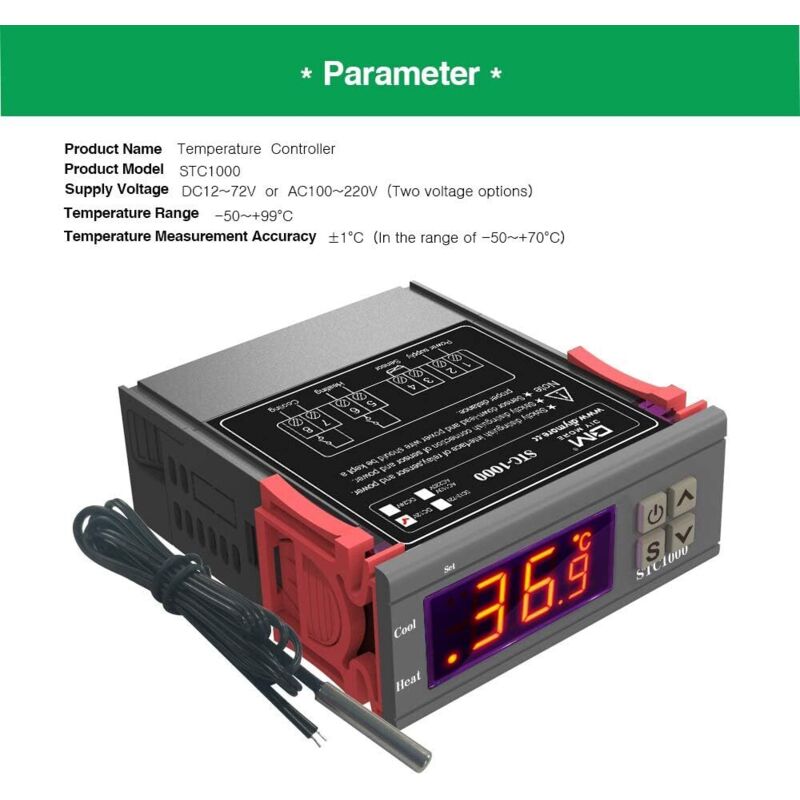 Stc-1000 Temperature Controller, 12V 10A Multi-Purpose Digital Thermostat With Ntc Probe For Fermentation Hatch, - Image 3