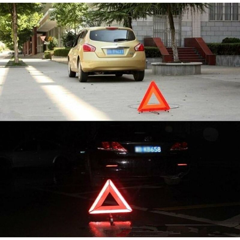 Red Car Emergency Reflective Triangle, Foldable Triangular Warning Sign For Cars - Image 2