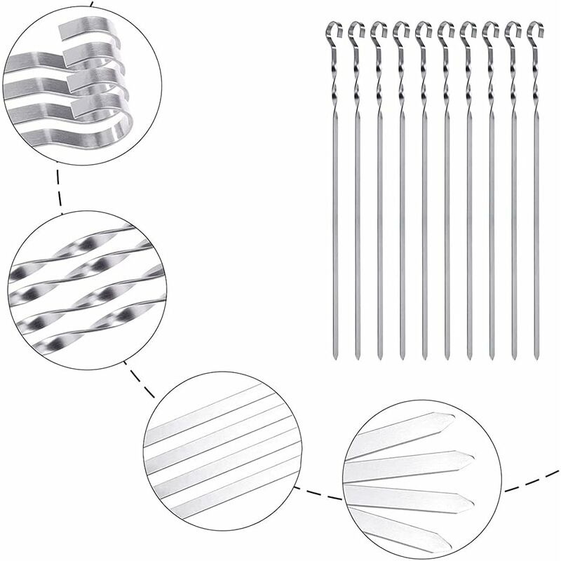 Stainless Steel Kebab Skewers, 10 Flat Metal Barbecue Skewers, Reusable Grilling Skewers, For Vegetables And Chicken - Image 2