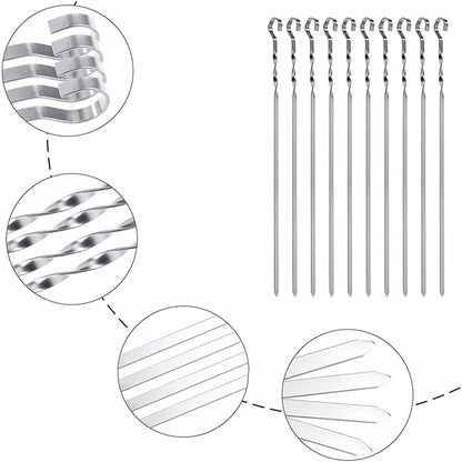Stainless Steel Kebab Skewers, 10 Flat Metal Barbecue Skewers, Reusable Grilling Skewers, For Vegetables And Chicken - Image 2